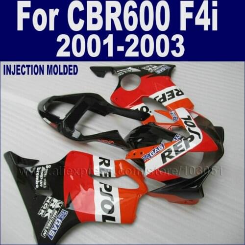 Custom free motorcycle road fairings kit for Honda CBR 600 F4i 2001 2002 2003 CBR 600 F4i 01 02 orange repsol fairing body kits