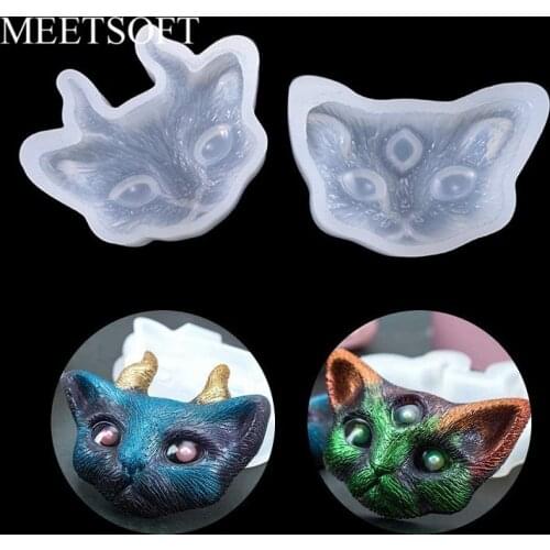 MEETSOFT 2pcs/lot Three Eyes and Horned Cat Epoxy Resin Silicone Molds of DIY Handmade Making Findings Jewelry Accessory Tools