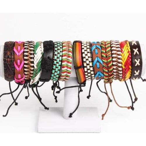 Fashion wholesale 20 pcs / pack mixed style mens and womens hand-woven leather personality bracelet (color: multi-color)