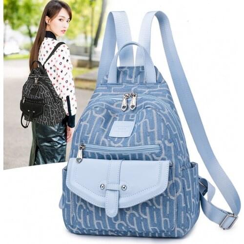 Women Fashion Backpack Simple Letter Pattern Travel Lightweight Student Canvas School Bag Breathable Waterproof Wearable