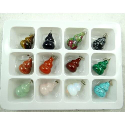 New Hot Selling Fashion carved gourd natural Mix onyx Stone Charms Pendants for Necklace making jewelry 12P