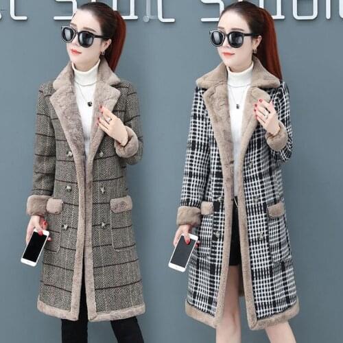 Autumn Winter Women Outerwear Thick Warm Jacket Imitation Lamb Velvet Parkas Plaid Women Parkas Slim Jackets Female Jackets