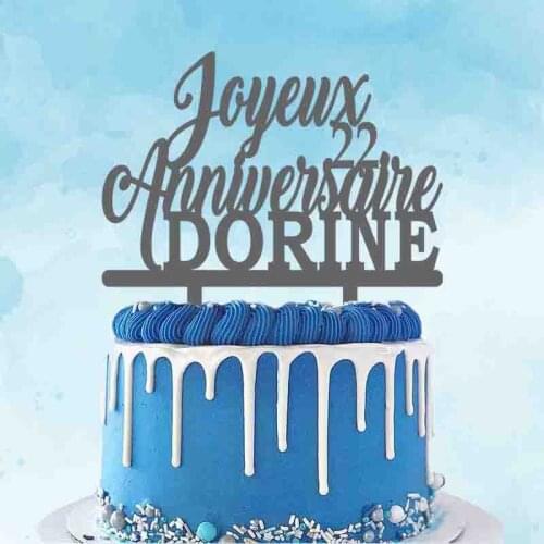 Personalized French Happy Birthday Cake Topper Custom Joyeux Anniversaire+Name Age For Birthday Party Cake Decoration Topper