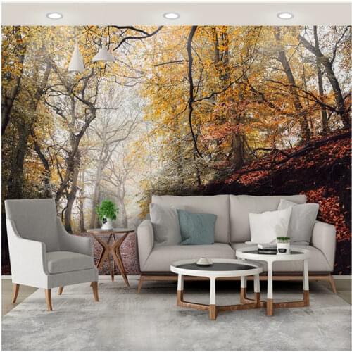Custom Space Wall Mural HD 3D Photo Wallpaper Nature Forest Path Deep Autumn Golden Leaves Home Improvement Wall Paper 3D