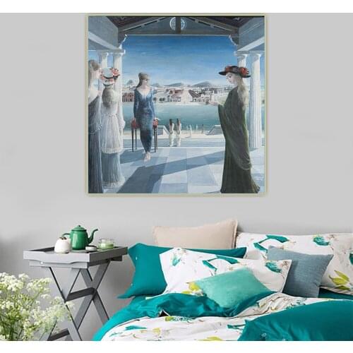 Citon Paul Delvaux《Moon city》Surrealism Canvas Art Oil Painting Artwork Poster Picture Background Wall Decor Home Decoration