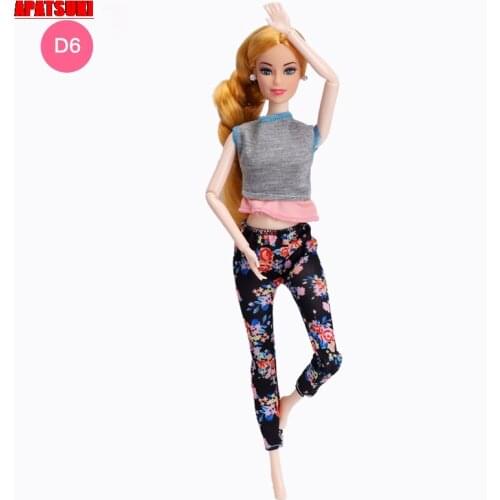 Grey Pink Sleeveless Shirt Tops & Floral Pants Trousers For Barbie Doll Clothes Outfits 1/6 Dolls Accessories Toys For Children