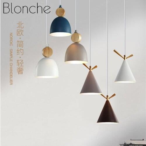 Nordic Led Wooden Pendant Lights Modern Wrought Iron Painted Macaron Hanging Lamp Living Room Dining Room Bedroom Home Decor