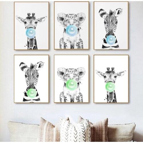 Nordic Animal Zebra Giraffe Blowing Bubbles Prints And Posters Wall Art Canvas Paiting Wall Pictures For Living Room Home Décor