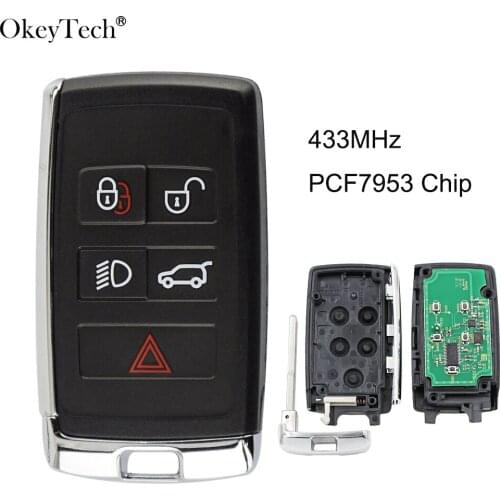 Okeytech 5 Buttons 433MHz Smart Key For Land Rover Freelander MK1 TD4 TD5 With PCF7953 Chip Insert Uncut Blade Remote Key Card