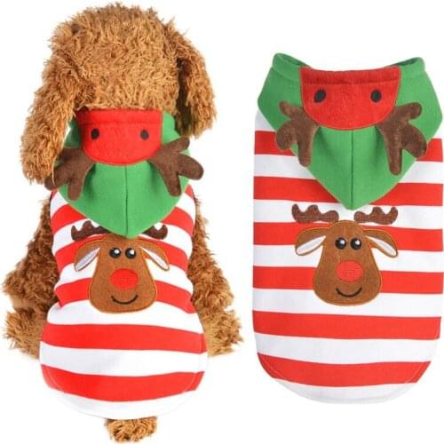 Pet Dogs Warm Coat Christmas Cotton Costume for Christmas Puppy Red Stripes Elk Hoodie Coat Dog Clothing Chihuahua Clothes