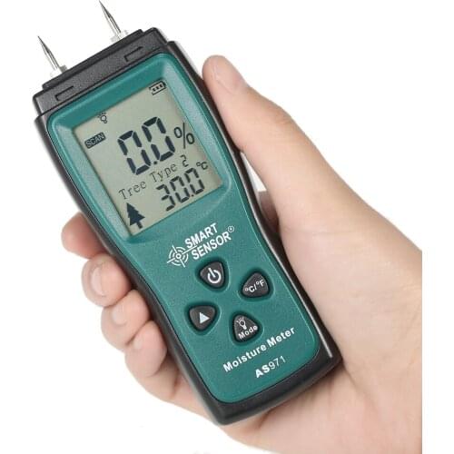 SMART SENSOR Handheld Mini Wood Moisture Meter Digital LCD Lumber Damp Meter Detector Tester 2 Pin Probe Range 2%～70
