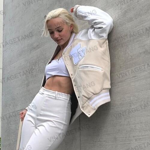 B-TOTO American Retro Light Khaki Wild Loose Quilted Baseball Jacket Tide Ins Female Autumn And Winter 2021 New Fasion