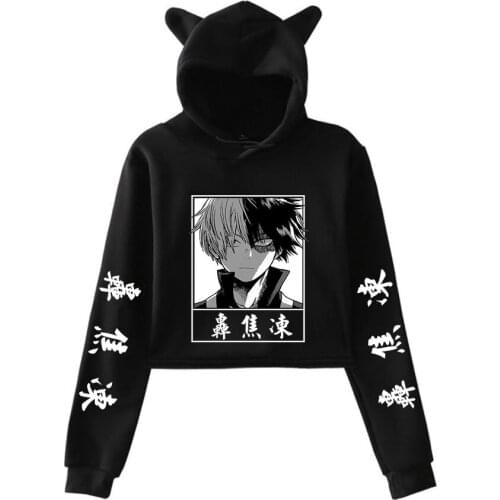 2021 My Hero Academia Cat Cropped Hoodie Female Long Sleeve Sweatshirt Crop Top Womens Hoodie Anime Shoto Todoroki Clothes