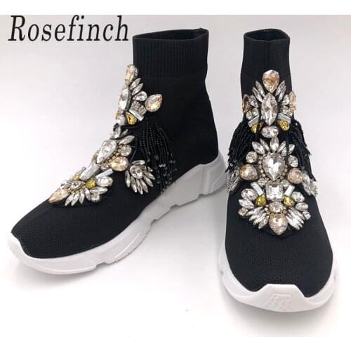 Rhinestone Sneakers Fashion Crystal Gemstone Socks Sneakers Women Socks Sneaker Women Short Boots Casual Shoes WK113
