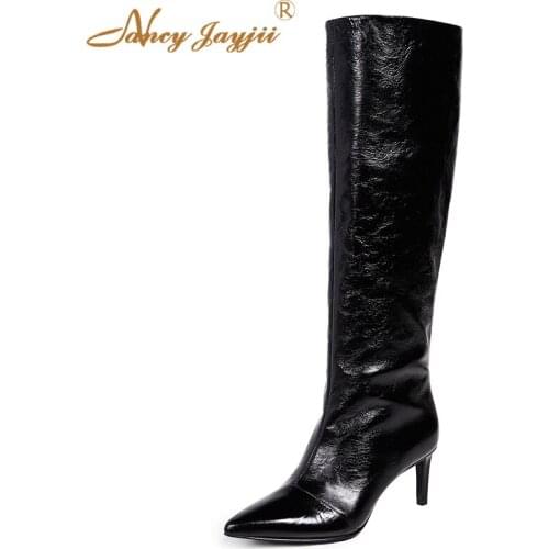 Nancyjayjii Women shoes Adult Boots knee-High Spike Heels Solid Point Toe Ladies Mature Slip-On Spring/Autumn Black White 2021