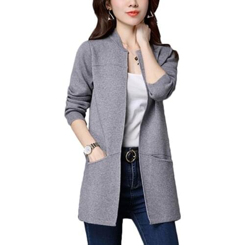 2018 New Spring Autumn Knitted Sweater Cardigan Women Jacket Loose Big yards Medium Long Sweaters Coats Casual Female Tops Z49