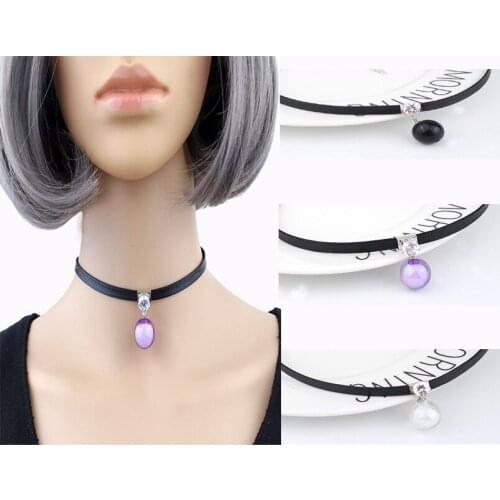 Chokers Necklace Women 2017 Popular Gothic Black Leather Necklaces With Crystal Pearl Ball Pendant Bijouterie Collier Femme