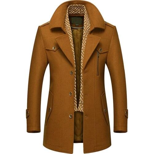 Winter Men Wool Overcoat Fashion Long Length Slim Mens Jackets Scarf Detachable Turn-Down Collar Male Trench Brand Clothing