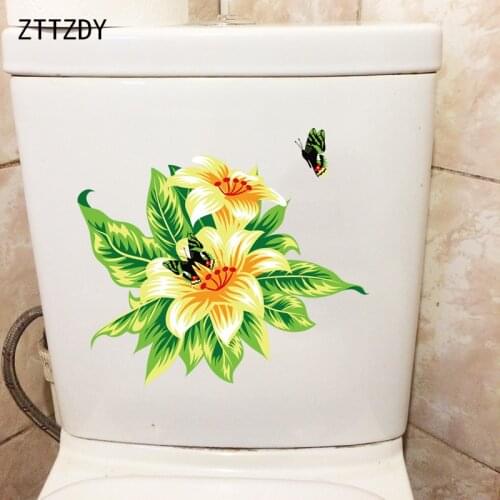 ZTTZDY 25.2CM×22.5CM Tropical Flower Cartoon Bathroom Toilet Stickers Home Kids Room Wall Decor T2-1024