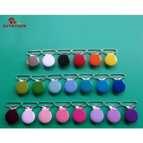 1" 25mm Enamel Metal Round Baby Pacifier Clips Attache Sucett With Plastic Teeth Dummy Pacifier Holder Lead Nickle Free 80pcs