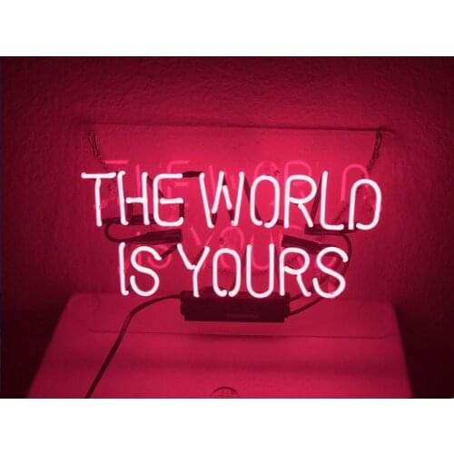 14"x10" The World Is Yours Pink Neon Light Lamp Sign Custom Made Beer Bar Handmade Real Glass Decorate Home Wall Room Decor Tube