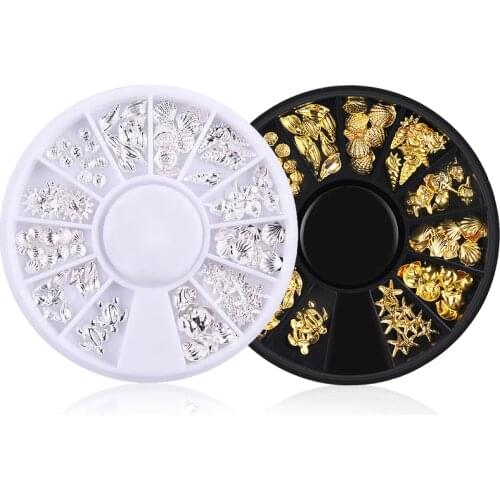 2021 Fashion Metal Sea Animal Stickers for Nails Cute Shell Shape Nail Art Decorations for Manicure