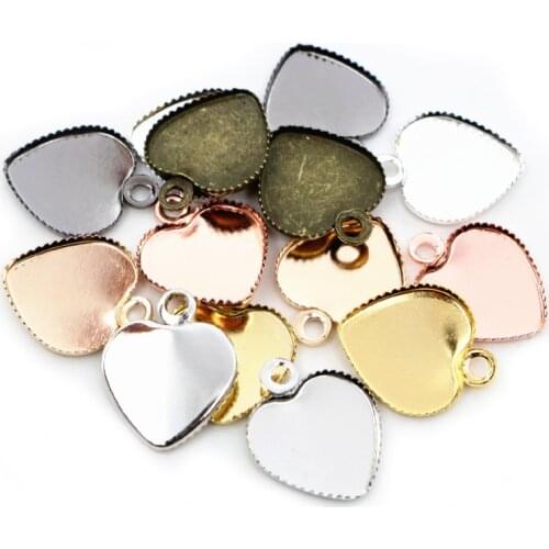 30pcs 12mm Stainless Iron Material Heart Blank Base Setting Fit 12mm Heart Cabochon Pendant Bezel Trays DIY Jewelry Findings