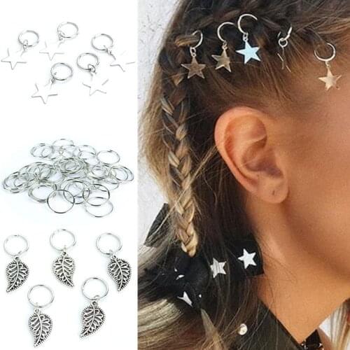 5-50 Pcs/set Natural Stone Pine Colorful Wooden Pearl Opening Silver Hair Ring Hip-hop Braid Braided Hair Tool Hair Accessories