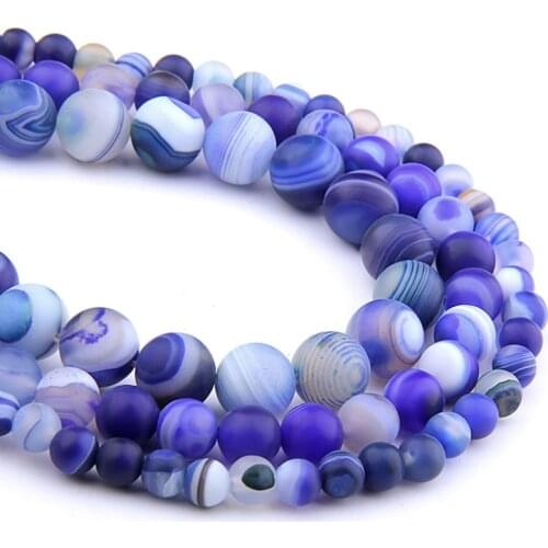 6 8 10 MM Natural Blue Stripes Agates Stone Beads matte spacer loose Stone Beads for Jewelry Making bracelet necklace wholesale