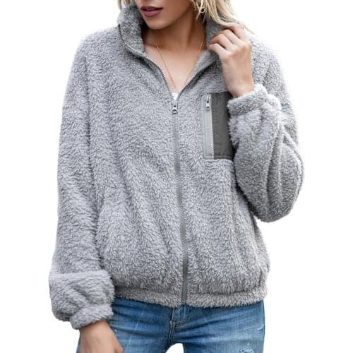 80% HOT SALES！！！Autumn Winter Women Double Side Plush Zip Pockets Coat Warm Jacket Outerwear