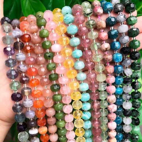 8x6mm Natural Amazonite Apatite Rhodonite Jades Agates Stone Faceted Column Loose Beads for Jewelry Making DIY Bracelet 15