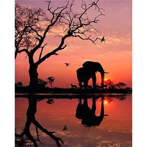 3D DIY Diamond Painting Cross Stitch Africa elephant Needlework Diamond Embroidery Crystal Full Mosaic Sunset landscape