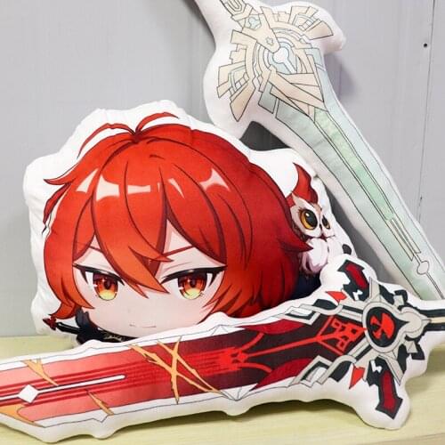 Anime Plush Doll Game Genshin Impact Cosplay Pillow Project Diluc Weapon PP Cotton Accessories Halloween Props Kids Toys Gift