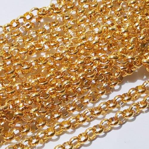 Free ship 3meter Lot in bulk 4mm Stainless Steel golded Rolo Chain Link Chain Jewelry Marking findings Chain DIY jewelry marking