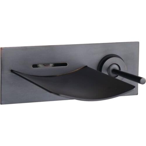 Free ship Modern Bathroom ORB BLACK Wall-Mounted Single Handle Waterfall Bath Sink Faucet Square