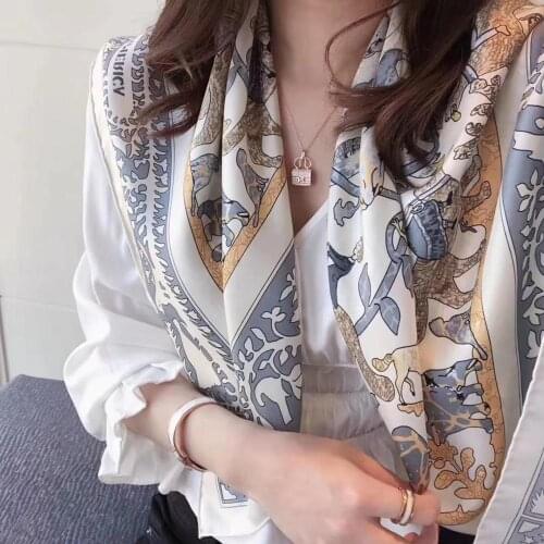 [BYSIFA] New Brand Scarf Hijab Fashion 100% Pure Silk Square Grey Beige Women Scarves Shawl Fall Winter Luxury Neck Scarf Cape