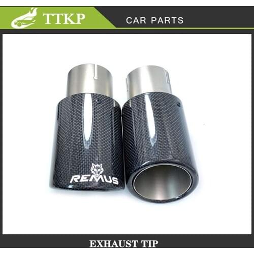 Carbon Fiber Bright Black Exhaust Pipe One Piece Stainless Steel Car Universal Accessories Tailpipe REMUS Muffler Tip