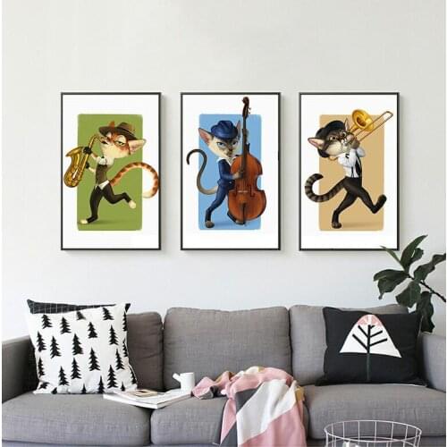 Artistic violin Animal Cat Print Poster Prints Wall Art Canvas Painting Nursery Wall Picture Kids Room Decor Nordic Decoration