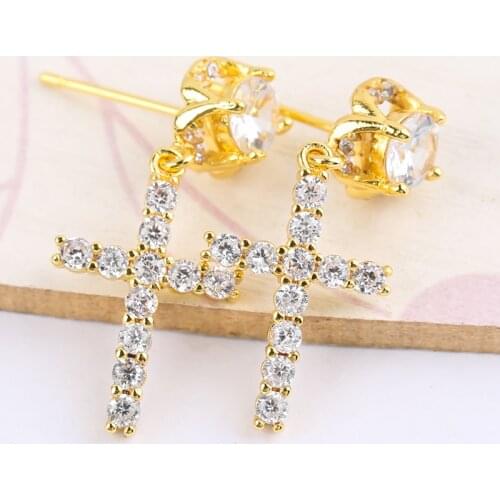Cubic Zirconia Cross Drop Earring For Men Womens earrings Metal Party Punk Jewelry Accessories Gift Wholesale