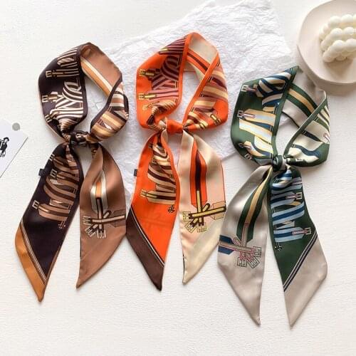 KOI LEAPING Aesthetic printing long silk scarf female Literary hairhat decorative scarf headband tie wrist strap bag belt