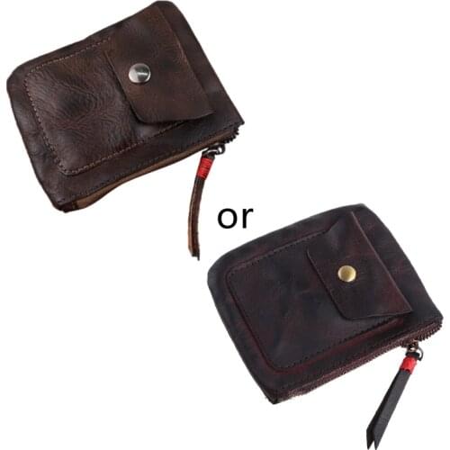 Genuine Leather Coin Purse Vintage Mini Zipper Wallets Case Storage Bag Card Holder Pocket for Men Women
