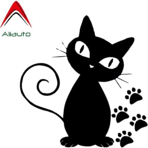 Aliauto Cat Paw Print Lovely Car Sticker Vinyl Decal Automobile Motorcycles Accessories Decorative Black/Silver,19cm*18cm