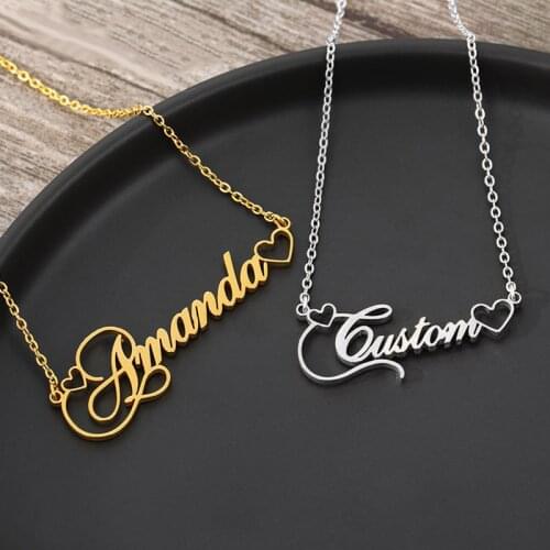 Fashion hollow out Heart Custom Name Necklace For Women Charm Stainless Steel Gold Personalized Jewelry Chain Birthday Gift