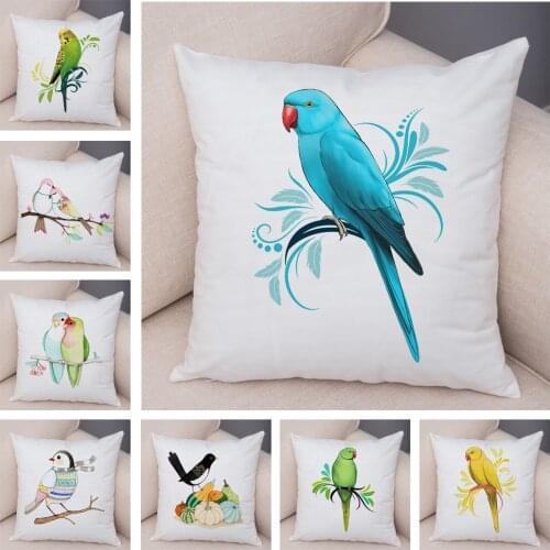 Cartoon Parrot Animal Pillow Case Decor Birds and Flower Cushion Cover for Sofa Home Car Super Soft Plush Pillowcase 45x45cm