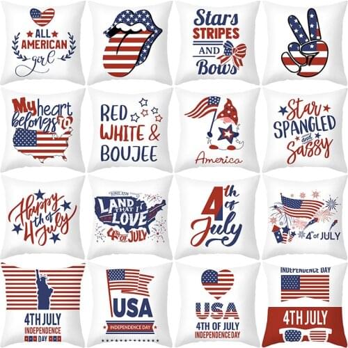 USA Independence Day Decor 4th of July Cushion Cover Home Decor National Flag Print Pillows Cover Office Sofa Throw Pillows Case