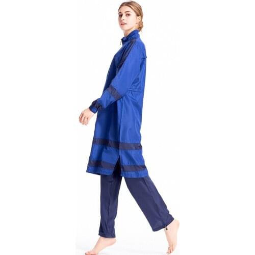 New Color-blocking Zipper Middle Eastern Womens Thin Sportswear Loose Large Size Suit Conservative Swimsuit Three-piece Suit