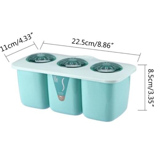 94PF 3 Compartment Seasoning Box with Spoon Clear Cover Spice Condiment Organizer