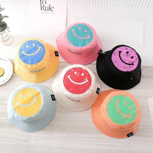 Bucket Hat New Candy Colors Smile Face Sun Caps Sports Travel Beach Caps Fishermen Hats Hip Hop Cap Kids Girl Baby Boy gorro