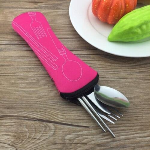 Portable Camping Cutlery High Quality Stainless Steel Flatware Set Travel Picnic Spoon Fork Knife Outdoor Utensils Set With Bag