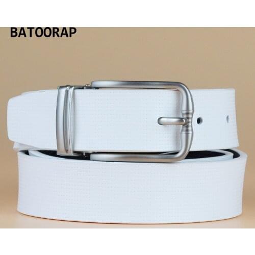New 2021 Fashion White Belt For Men Metal Moustache Pin Buckle Male Jeans Waist Strap Casual Leather Belts ZKYY-HW002
